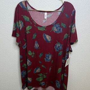 LuLaRoe- Burgundy Floral Short Sleeve Top- Size 3X